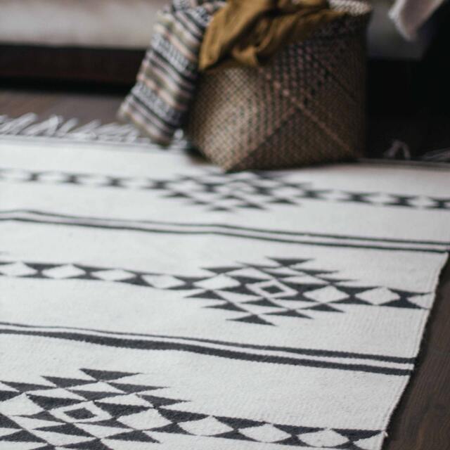 Neutral Southwestern Handwoven Kilim Rug - Aztec Tribal Area Accent Runner Off White Gray Living Room Bedroom Decor Housewarming - image 1