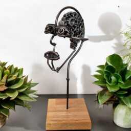 Industrial Metal Head Sculpture Handcrafted Nuts, Bolts, & Irish Oak Art - thumbnail 2