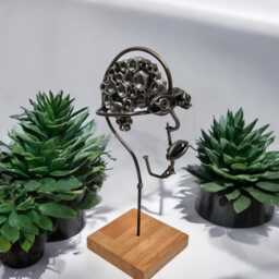 Industrial Metal Head Sculpture Handcrafted Nuts, Bolts, & Irish Oak Art - thumbnail 1