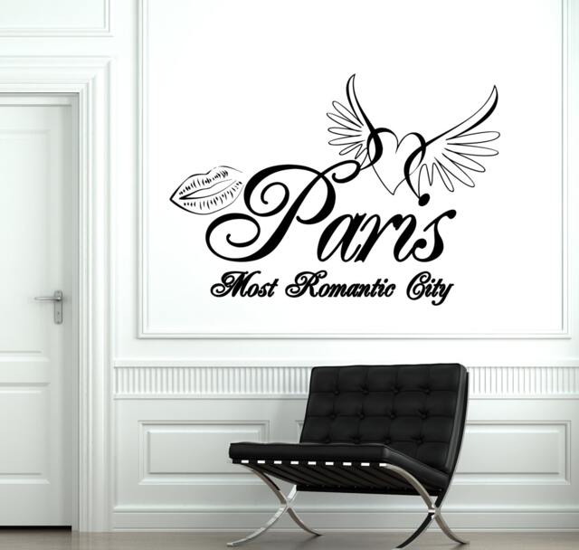 Wall Decal Paris France Eiffel Tower Heart Wings Romantic Vinyl Sticker 1830Dz - image 1