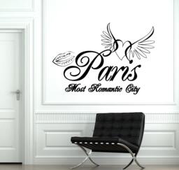Wall Decal Paris France Eiffel Tower Heart Wings Romantic Vinyl Sticker 1830Dz - thumbnail 1