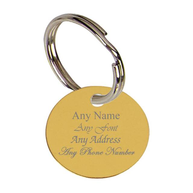 Personalised Engraved Round Pet Tag, Measures To 19mm, Gold, Great For Any