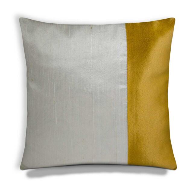 Handmade Raw Silk Pillow Cover, Ivory Gold Decorative Throw Cushion - image 1