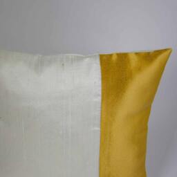 Handmade Raw Silk Pillow Cover, Ivory Gold Decorative Throw Cushion - thumbnail 3