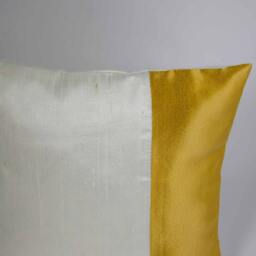 Handmade Raw Silk Pillow Cover, Ivory Gold Decorative Throw Cushion - thumbnail 2