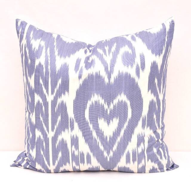 Blue Ikat Pillow Cover, Handmade Cotton Cushion, 20x20 - image 1