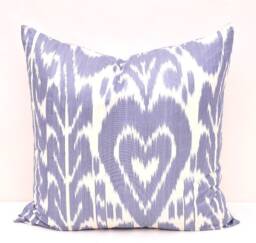Blue Ikat Pillow Cover, Handmade Cotton Cushion, 20x20 - thumbnail 1