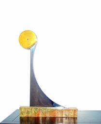 Metal Sculpture, Stainless Steel Wood Base Brass Desktop, Office, Table, Ready To Ship