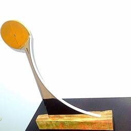 Metal Sculpture, Stainless Steel Wood Base Brass Desktop, Office, Table, Ready To Ship - thumbnail 2
