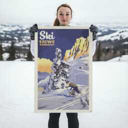 Ski Stowe Vermont Felt Poster Banner - Vintage Ski Mountain Wall Art Gift. Camp Flag Pennant Home Decor. Usa Handmade - thumbnail 3