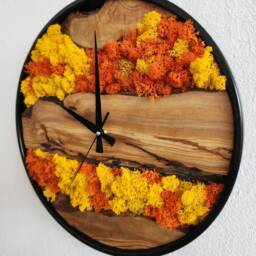 Handmade Moss & Olive Wood Wall Clock Boho Home Decor - thumbnail 2