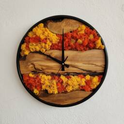 Handmade Moss & Olive Wood Wall Clock Boho Home Decor