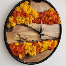 Handmade Moss & Olive Wood Wall Clock Boho Home Decor - thumbnail 3