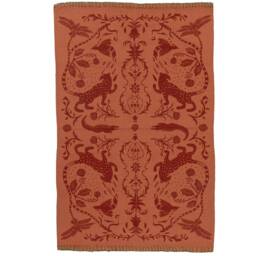 Terra Cotta Hand-Printed Flatwoven Cotton Kilim Rug - Bold Statement Fauna Themed Accent Rugs 3x5 5x7 Bedroom Kids Living Room Aesthetic - thumbnail 2