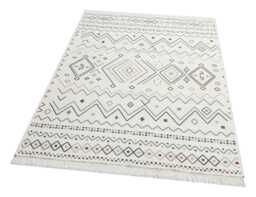 Beige & Blue Kilim Rug Recycled Cotton, Non-Slip Boho Carpet - thumbnail 1