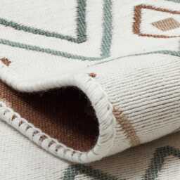 Beige & Blue Kilim Rug Recycled Cotton, Non-Slip Boho Carpet - thumbnail 4