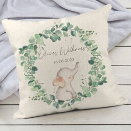 Personalised Baby Elephant Linen Cushion Cover Nursery Decor Gift - thumbnail 2
