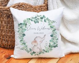 Personalised Baby Elephant Linen Cushion Cover Nursery Decor Gift - thumbnail 1