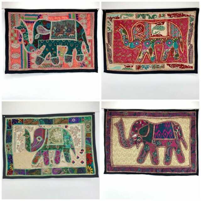 Elephant Wall Hanging Patchwork Hand Embroidery - Boho Ethnic Hippy Nomads Wales - image 1