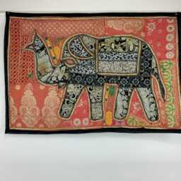 Elephant Wall Hanging Patchwork Hand Embroidery - Boho Ethnic Hippy Nomads Wales - thumbnail 4