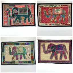 Elephant Wall Hanging Patchwork Hand Embroidery - Boho Ethnic Hippy Nomads Wales - thumbnail 1