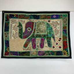 Elephant Wall Hanging Patchwork Hand Embroidery - Boho Ethnic Hippy Nomads Wales - thumbnail 2