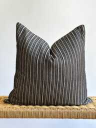 Black Striped Pillow Cover Vintage Hmong Hemp, Bohemian Decor - thumbnail 1