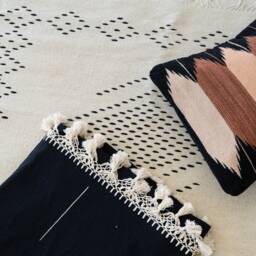 Black Boho Pillow, Oaxaca Mexican Cushion, Decorative Throw Handwoven Wool Cushion, Boho Throw Pillow, Woven Wool Cushion - thumbnail 4