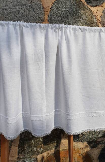 White Linen Curtain Romantic Cafe Curtains With Lace Edge Trim Window Panel French Country Kitchen Curtain.custom - image 1