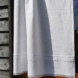 White Linen Curtain Romantic Cafe Curtains With Lace Edge Trim Window Panel French Country Kitchen Curtain.custom - thumbnail 3