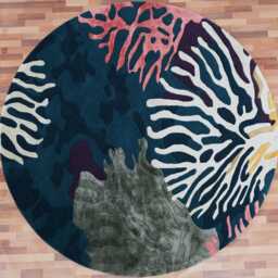 Ocean Reef Abstract Round Wool Silk Rug, Coral Inspired Circular Area Marine Coastal Designer Carpet, Luxury Statement Rug - thumbnail 2