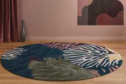 Ocean Reef Abstract Round Wool Silk Rug, Coral Inspired Circular Area Marine Coastal Designer Carpet, Luxury Statement Rug - thumbnail 1
