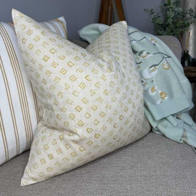 Ochre Cushion Cover, Cotton Linen Blend Pillow Cover - Double Sided Natural Home Decor John Lewis Trace Wood Block Fabric - image 1