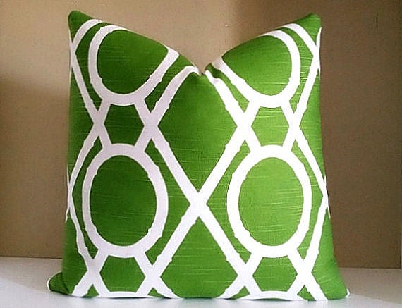 Dwell Studio Pillow Cover - Green Lattice Print Pick Your Size Available With Solid Back Or Fabric Both Sides