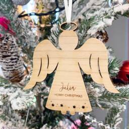Personalised Wooden Angel Christmas Tree Decoration - Engraved Bauble Traditional Gift Ideas - thumbnail 2