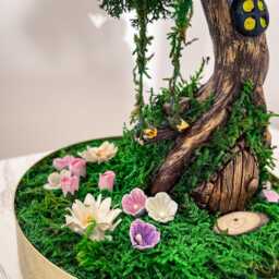 Fairy Cloche Table Lamp Handmade Moss Terrarium With Tree House Night Light - thumbnail 4