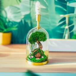 Fairy Cloche Table Lamp Handmade Moss Terrarium With Tree House Night Light - thumbnail 2