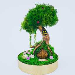 Fairy Cloche Table Lamp Handmade Moss Terrarium With Tree House Night Light - thumbnail 3