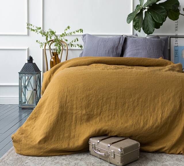 Cinnamon Linen Comforter Cover-Softened Mustard Brown Doona Cover - Dusty Camel Double/Queen/King Size Bedding - image 1
