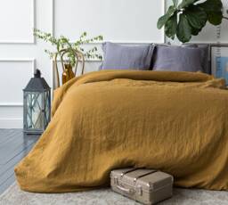 Cinnamon Linen Comforter Cover-Softened Mustard Brown Doona Cover - Dusty Camel Double/Queen/King Size Bedding - thumbnail 1