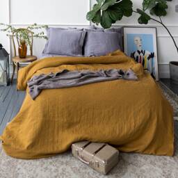 Cinnamon Linen Comforter Cover-Softened Mustard Brown Doona Cover - Dusty Camel Double/Queen/King Size Bedding - thumbnail 3