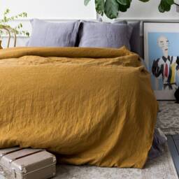 Cinnamon Linen Comforter Cover-Softened Mustard Brown Doona Cover - Dusty Camel Double/Queen/King Size Bedding - thumbnail 2