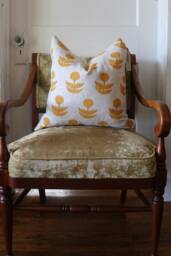Golden Yellow Hand Block Printed Linen Throw Pillow - Boho Chic Home Decor - thumbnail 1