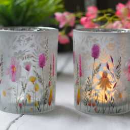 Meadow Bloom Glass Candle Holder, Wildflower Botanical Etched Design - thumbnail 4