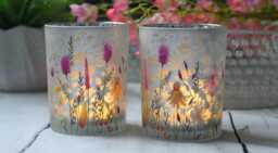 Meadow Bloom Glass Candle Holder, Wildflower Botanical Etched Design - thumbnail 1