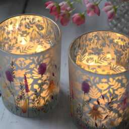 Meadow Bloom Glass Candle Holder, Wildflower Botanical Etched Design - thumbnail 3