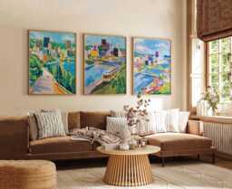 Set Of 3 Pittsburgh Pennsylvania Posters, Vintage Travel Prints, Usa City Skyline Wall Art, Steel Decor, Three Rivers Poster - thumbnail 1