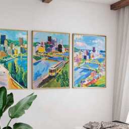 Set Of 3 Pittsburgh Pennsylvania Posters, Vintage Travel Prints, Usa City Skyline Wall Art, Steel Decor, Three Rivers Poster - thumbnail 2