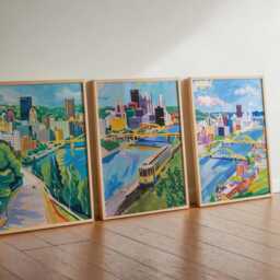 Set Of 3 Pittsburgh Pennsylvania Posters, Vintage Travel Prints, Usa City Skyline Wall Art, Steel Decor, Three Rivers Poster - thumbnail 3
