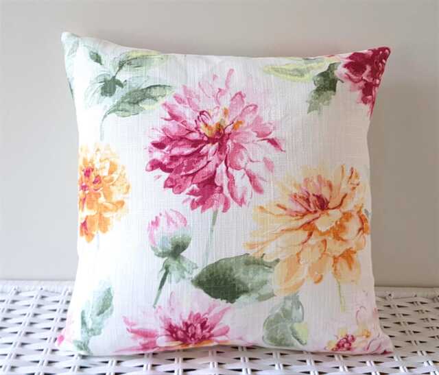 Laura Ashley Dahlia Floral Cushion, Backed With Off White Fabric, Handmade A Zip Fastening 16 - image 1